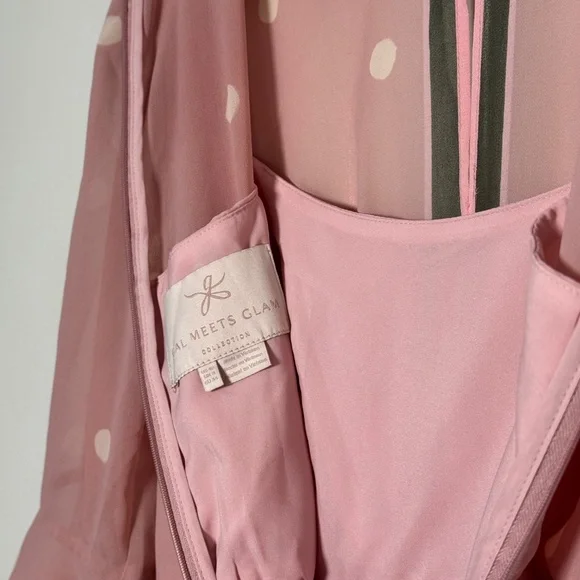 Gal Meets Glam Finely Polka Dot Tiered Midi Pink Dress Women's 4 Petite - Picture 11 of 16